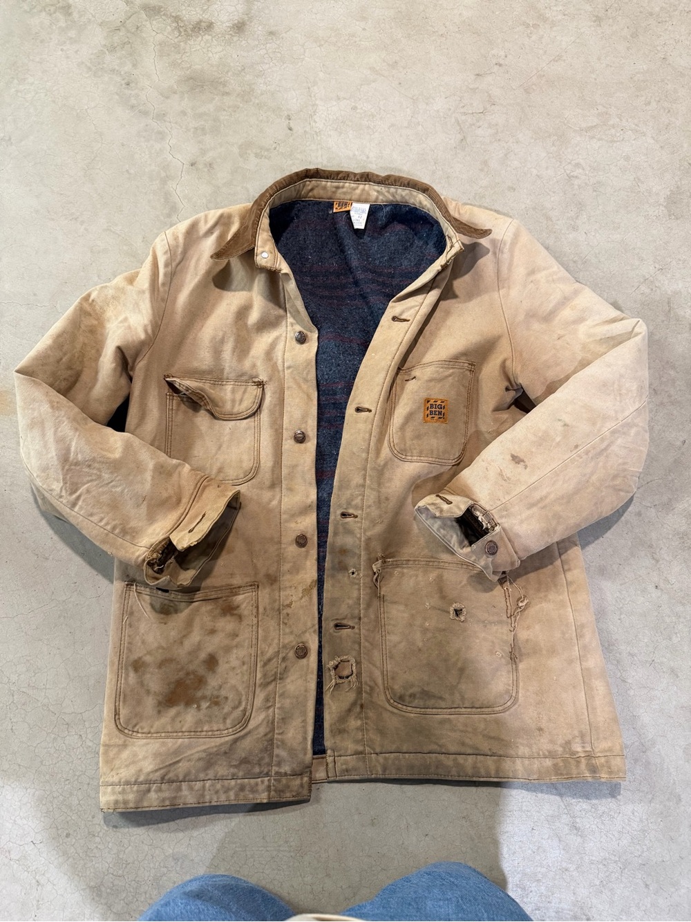 Vintage Big Ben by Wrangler Blanket Lined Chore Coat 42 Long USA Made Distressed